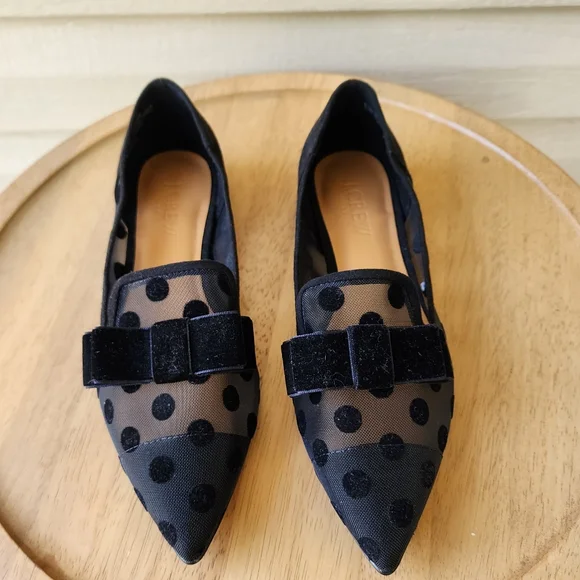 J. Crew dot mesh black flats with velvet bow - Picture 3 of 10